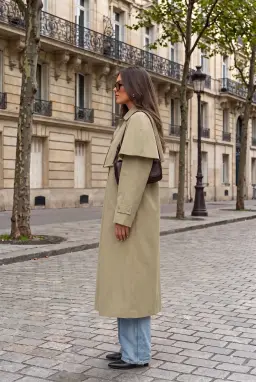 Women's Khaki Trench Coat High Collar Long Outerwear
