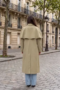 Women's Khaki Trench Coat High Collar Long Outerwear