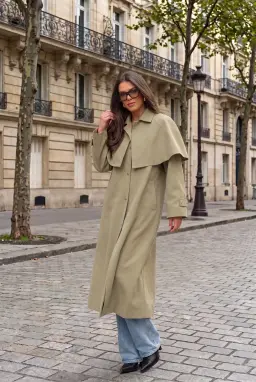 Women's Khaki Trench Coat High Collar Long Outerwear