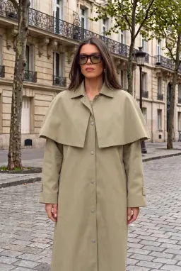 Women's Khaki Trench Coat High Collar Long Outerwear