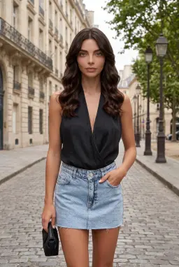 Damen Hellblauer Jeans-Minirock aus 100% Baumwolle mit offenem Saum