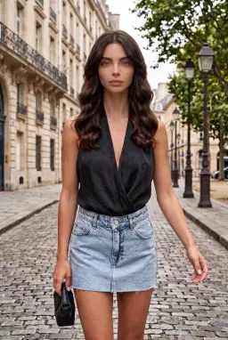 Damen Hellblauer Jeans-Minirock aus 100% Baumwolle mit offenem Saum