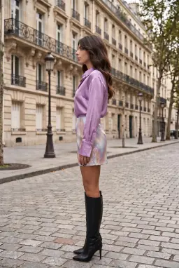 Women's Lilac Satin Button-Down Shirt Relaxed Fit