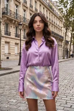 Women's Lilac Satin Button-Down Shirt Relaxed Fit