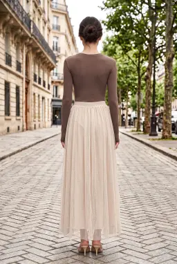 Damen Gefütterter Mesh Maxirok - Stein