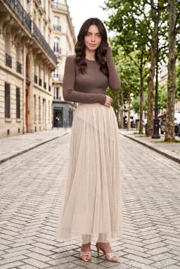 Damen Gefütterter Mesh Maxirok - Stein