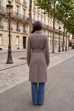 Abrigo Largo de Cuadros con Cinturón para Mujer - Multicolor