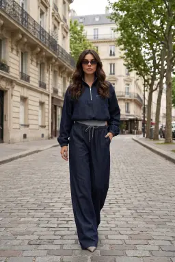 Conjunto de 2 Piezas Vaquero Azul Marino para Mujer con Media Cremallera