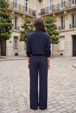 Women's Navy Blue Zip Jacket and Wide Leg Trouser Set