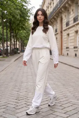 Damen Oversize Loungewear Set Ecru Kontrastdetails