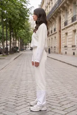 Damen Oversize Loungewear Set Ecru Kontrastdetails