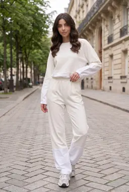 Damen Oversize Loungewear Set Ecru Kontrastdetails