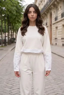 Damen Oversize Loungewear Set Ecru Kontrastdetails