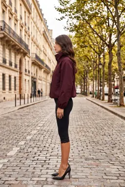 Jaqueta Paraquedas Oversized com Botões Feminina Ameixa Gola Alta Corta-Vento