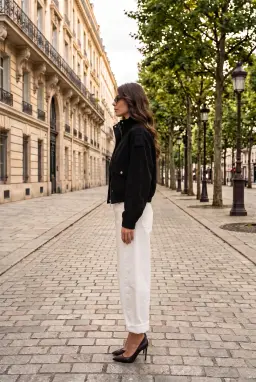 جاكيت بومبر نسائي واسع بتصميم شمواه - أسود