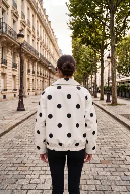 Dames Oversized Polkadot Jasje - Ecru Opstaande Kraag Kort