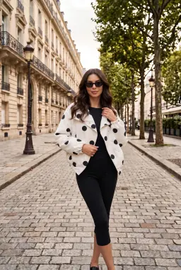 Dames Oversized Polkadot Jasje - Ecru Opstaande Kraag Kort