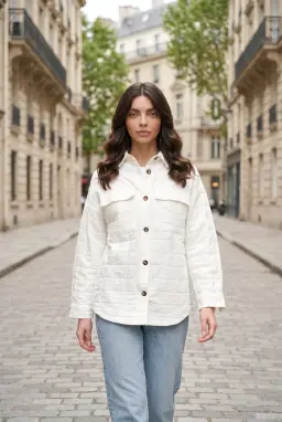 Sobrecamisa Texturizada Oversize Mulher Cru com Bolsos