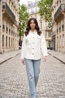 Sobrecamisa Texturizada Oversize Mulher Cru com Bolsos