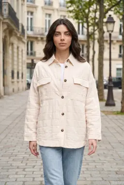 Damen Oversize Strukturiertes Hemd mit Brusttaschen - Stein