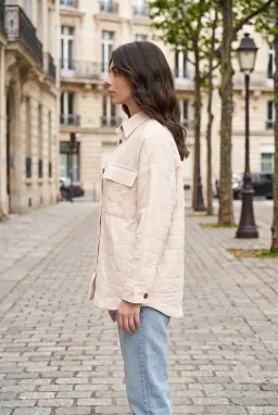 Damen Oversize Strukturiertes Hemd mit Brusttaschen - Stein