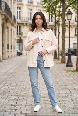 Damen Oversize Strukturiertes Hemd mit Brusttaschen - Stein