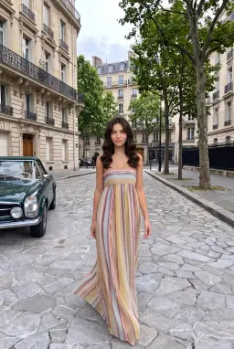 Robe Longue Bustier Femme Rayée Pastel Multicolore