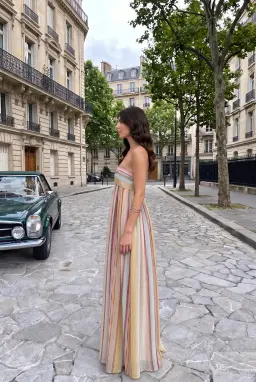 Robe Longue Bustier Femme Rayée Pastel Multicolore