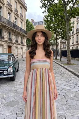 Robe Longue Bustier Femme Rayée Pastel Multicolore