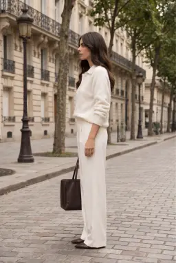 Suéter Polo Mulher Malha Manga Comprida Branco-Sujo — Branco