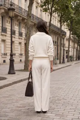Suéter Polo Mulher Malha Manga Comprida Branco-Sujo — Branco