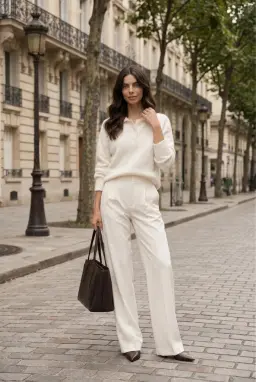 Suéter Polo Mulher Malha Manga Comprida Branco-Sujo — Branco
