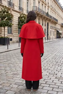 Gabardina Larga Roja de Mujer con Capa