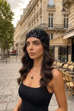 Gorro de Malha com Lantejoulas para Mulher — Preto