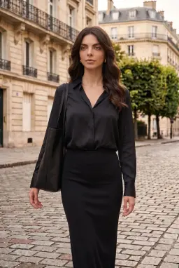 Gonna Lunga Donna Lucida Elasticizzata Vita Elastica Nera — Nero