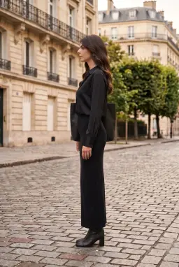 Gonna Lunga Donna Lucida Elasticizzata Vita Elastica Nera — Nero
