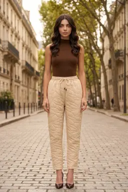Pantalon Carotte Matelassé Taille Élastique Femme Pierre
