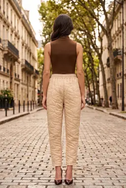 Pantalon Carotte Matelassé Taille Élastique Femme Pierre