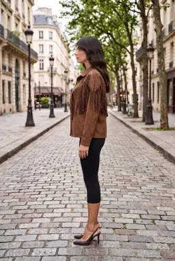 Damen Wildleder-Fransenjacke mit Nieten im Western-Cowgirl-Stil