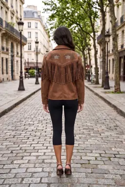 Damen Wildleder-Fransenjacke mit Nieten im Western-Cowgirl-Stil