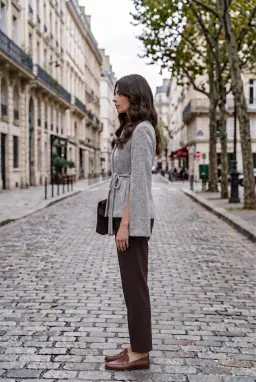 Cardigan a Mantella da Donna con Cintura e Maniche con Spacco — Grigio
