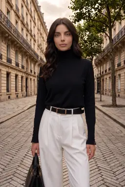 Damen Strick-Rollkragenpullover mit Knopfmanschetten — Schwarz