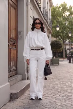 Casaco Branco com Zíper Manga Balão Mulher