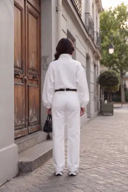 Casaco Branco com Zíper Manga Balão Mulher