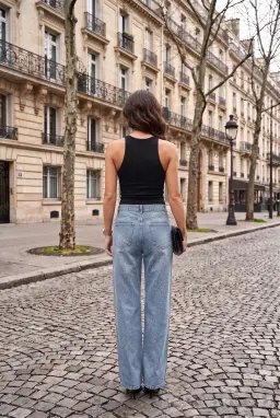 Calças Jeans Largas Azuis com Strass para Mulher