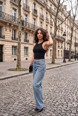 Calças Jeans Largas Azuis com Strass para Mulher
