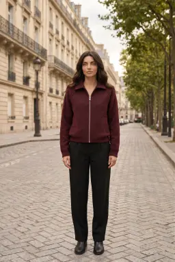 Suéter de Malha Feminina Bordô com fecho e Gola Polo — Bordô