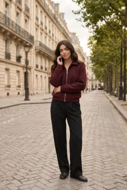 Suéter de Malha Feminina Bordô com fecho e Gola Polo — Bordô