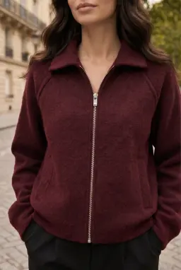 Suéter de Malha Feminina Bordô com fecho e Gola Polo — Bordô